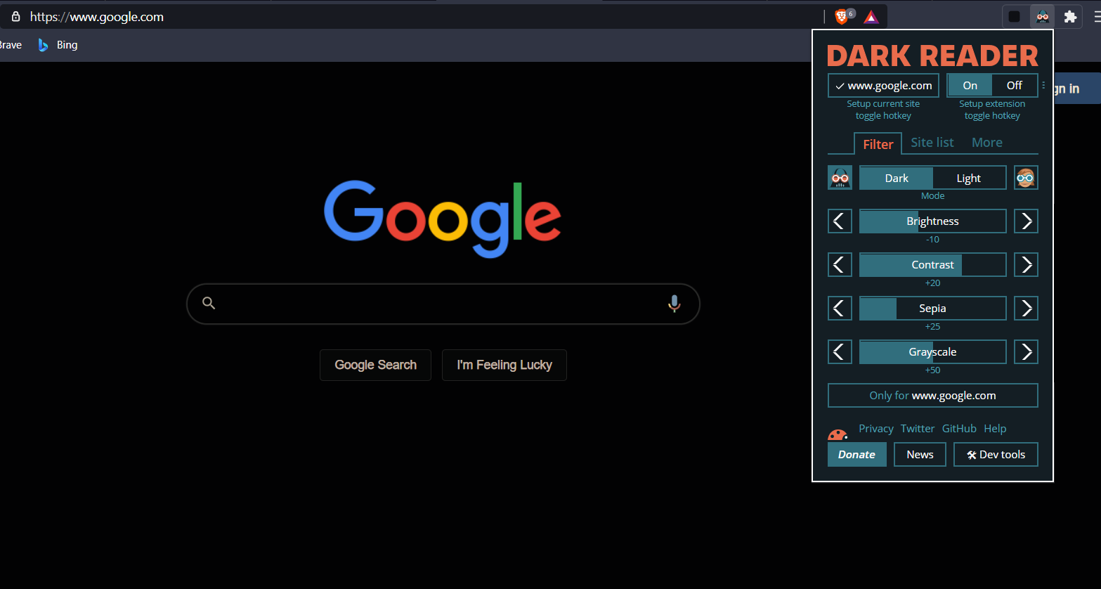 A Dark Google brave browser dark mode