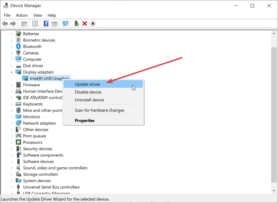 update graphics driver device manager