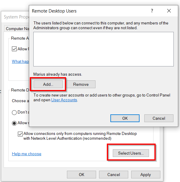 add remote desktop users