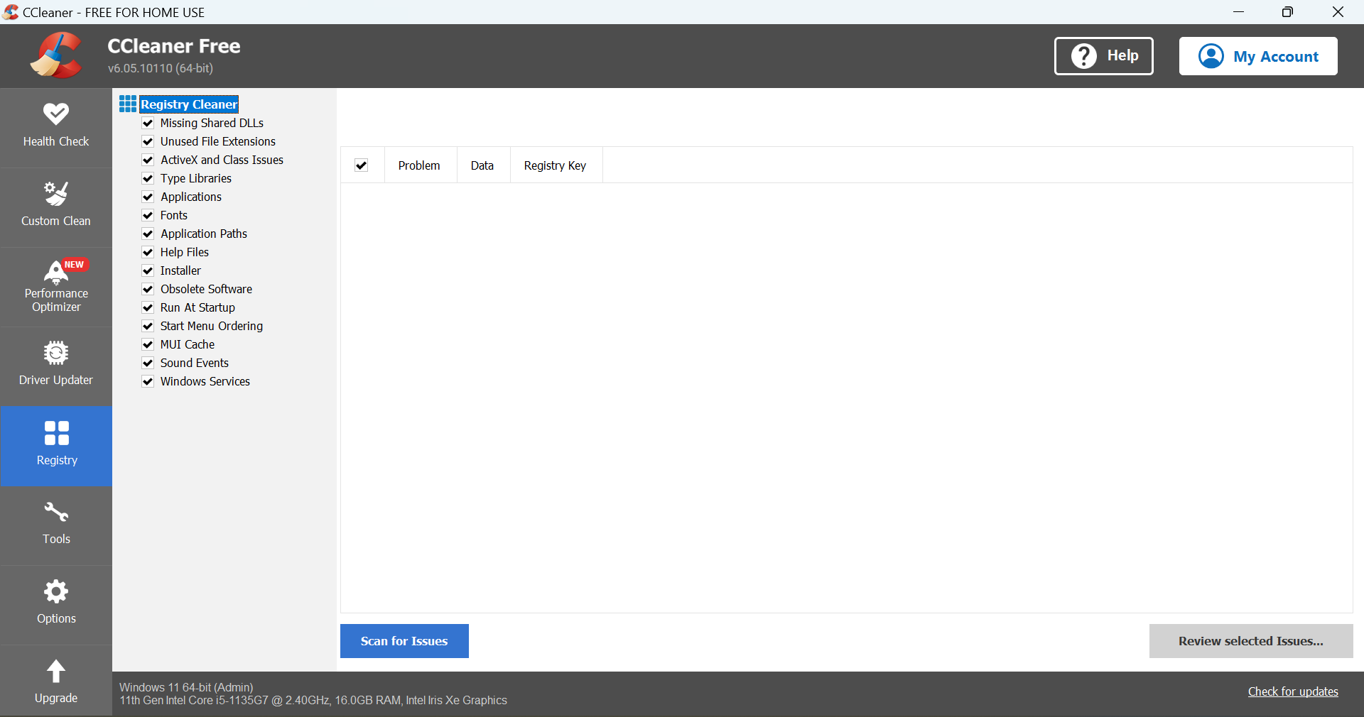 CCleaner registry cleaner windows 7