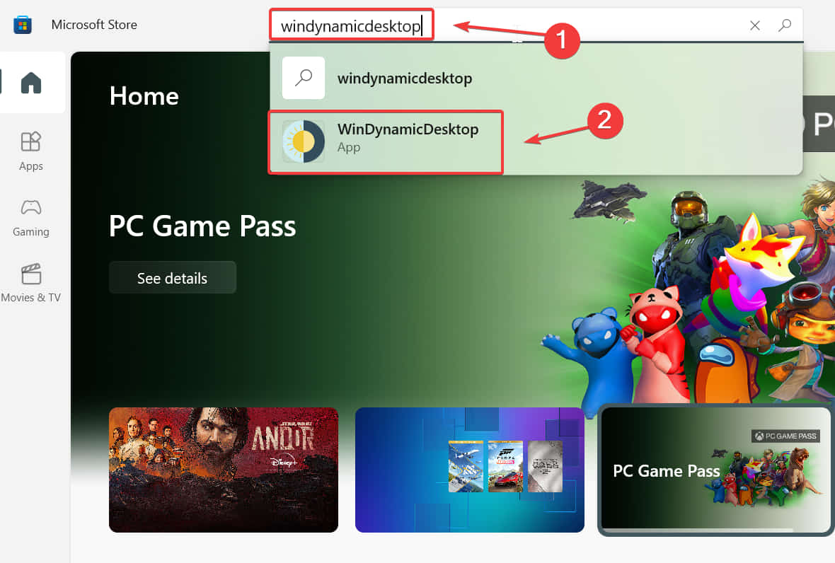look up windynamicdesktop in ms store