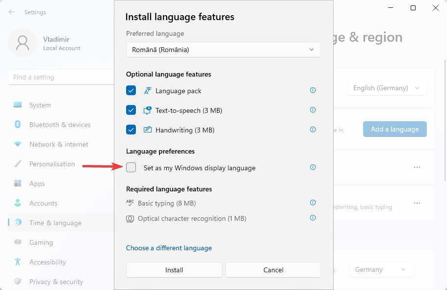 set the language as your windows 11 display language