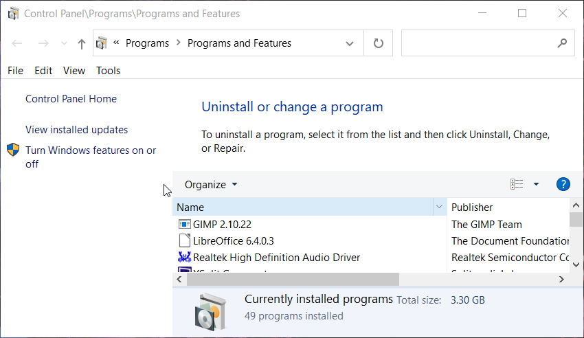 The Programs and Features applet quickbooks scanner driver error 281