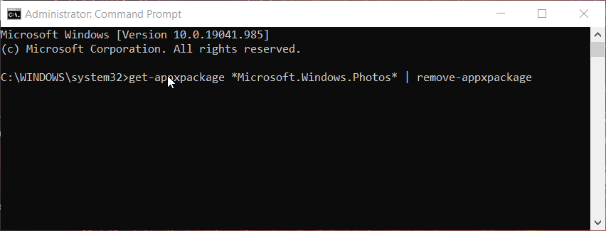 The uninstall Photos command error code 0x887a0005