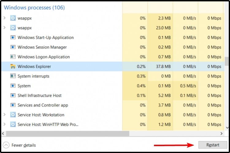 restart windows explorer steps
