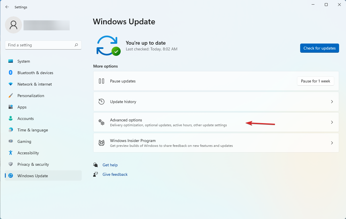 configuración avanzada de actualización de Windows