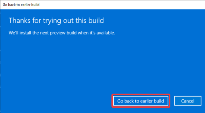 Actualización de Windows compilación anterior