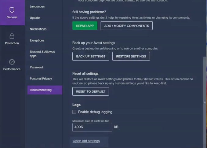 Open old settings option avast error occurred during uninstallation