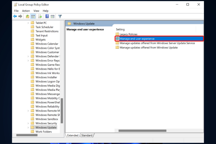 Manage end user xp gpedit