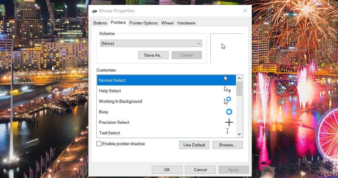 Pointers tab black box on mouse pointer