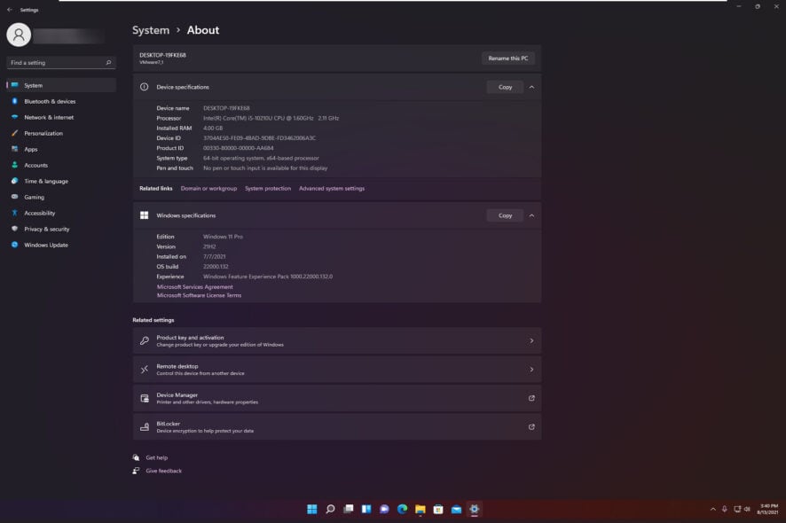 Check technical specifications in Windows 11