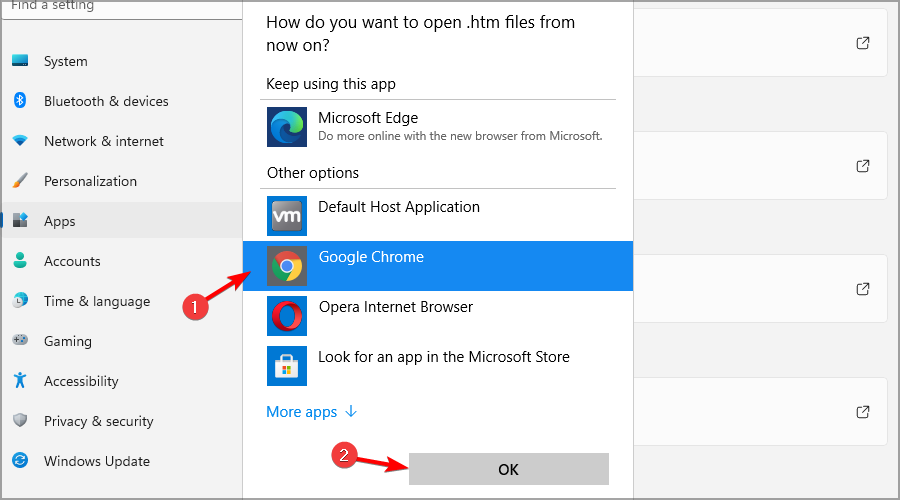 select google chrome default app
