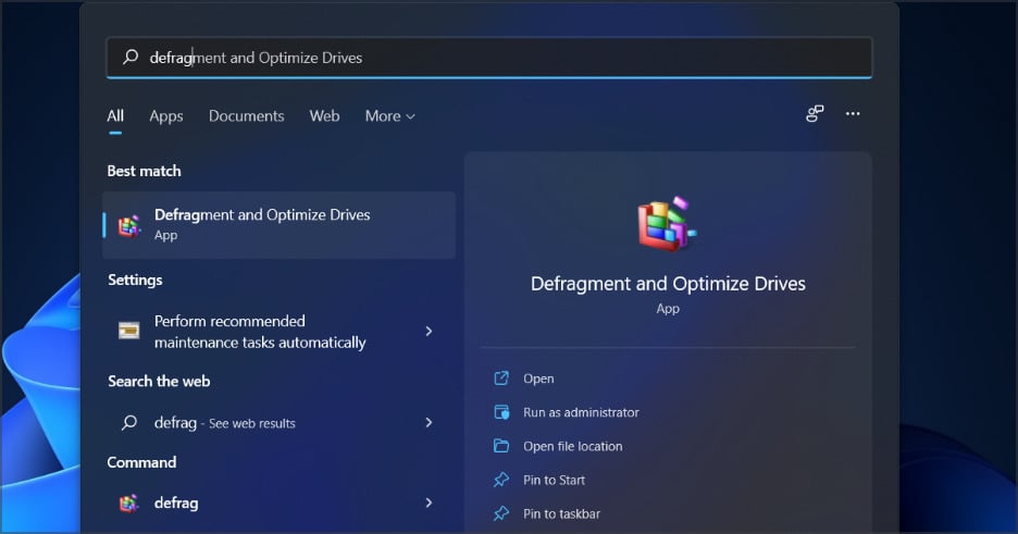 search for defrag app windows 11