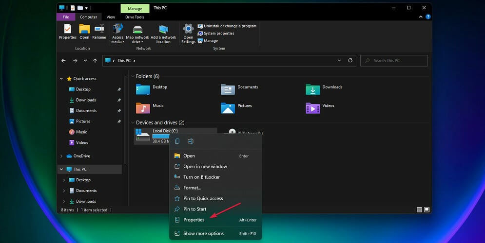 windows 11 file manager drive properties