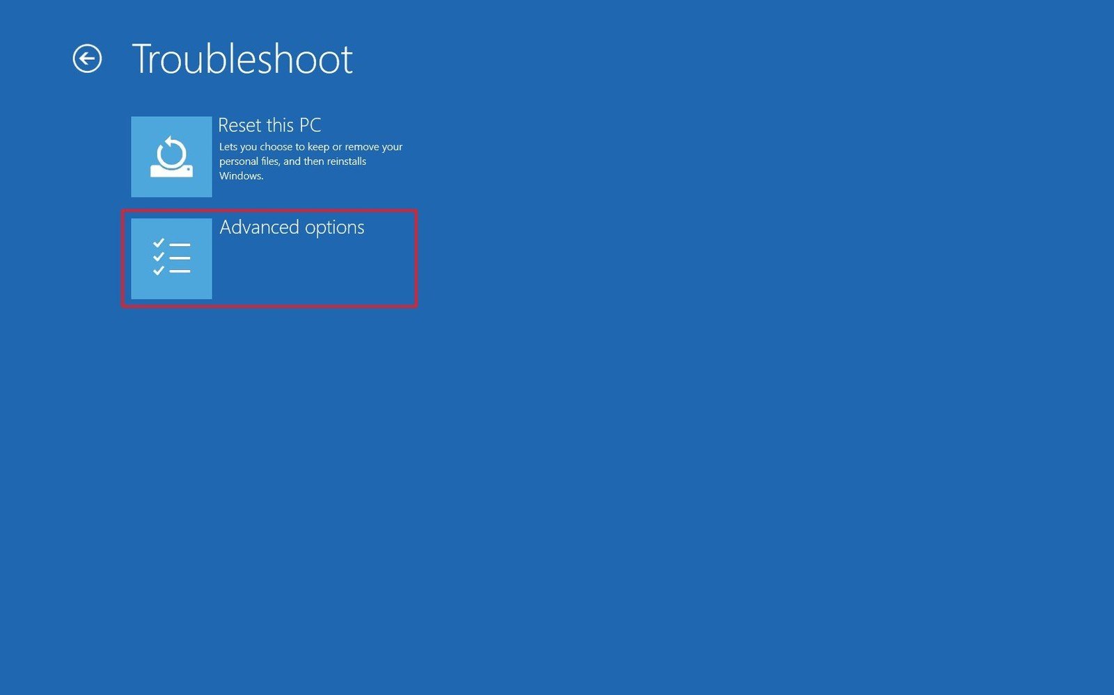 click on advanced options