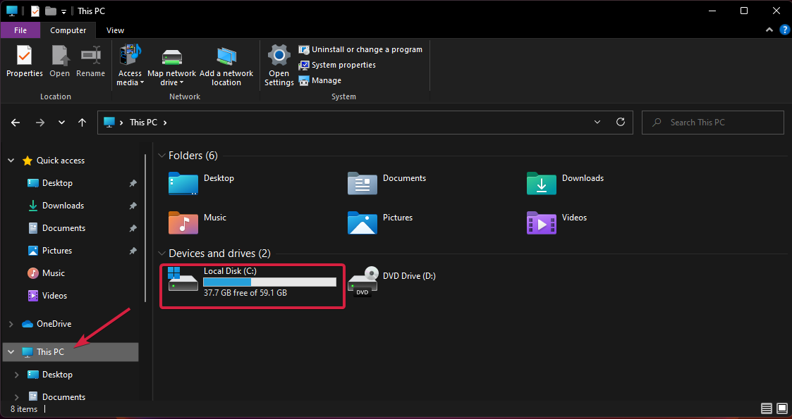 check drive space windows 11