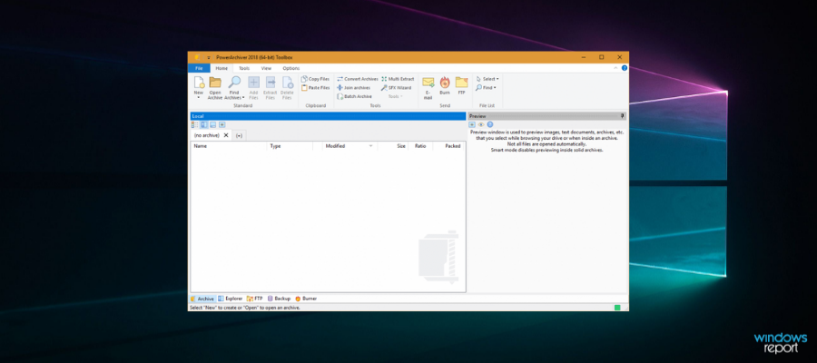 power archiver user interface