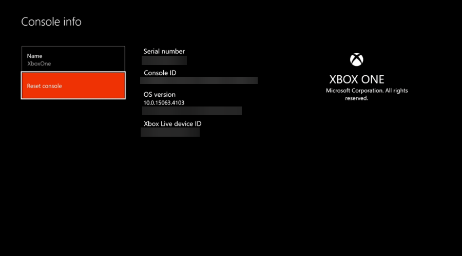Reset console option