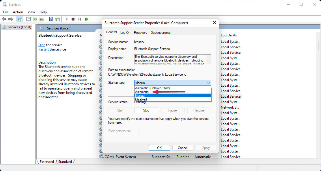 automatic bluetooth service set