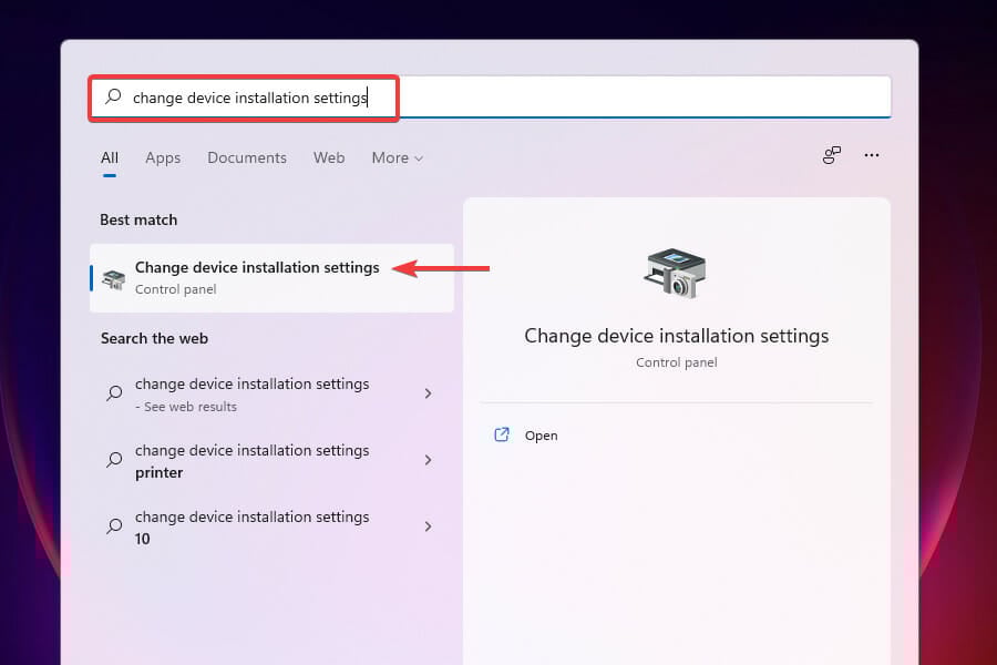 Change device installation settings