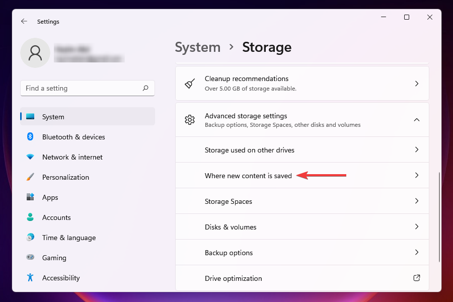 Change storage settings