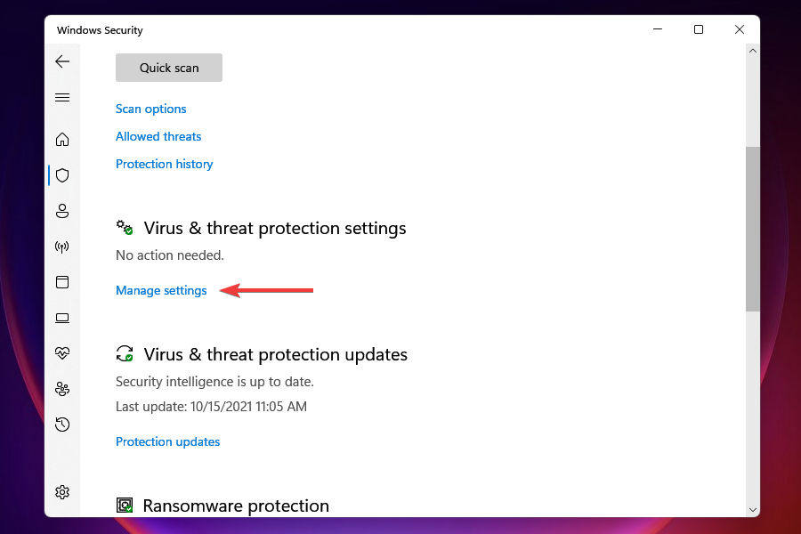 Manage settings