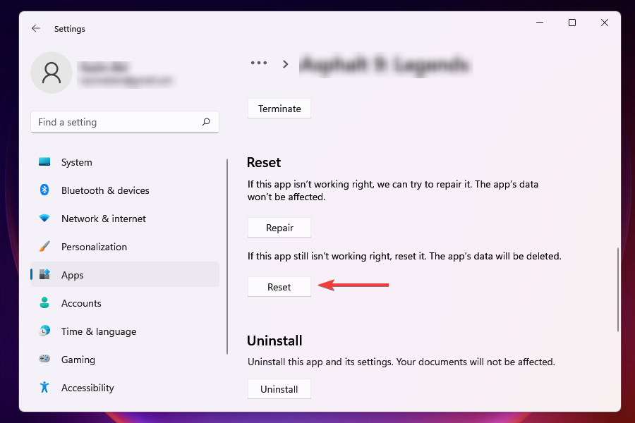 Reset the app that won't open