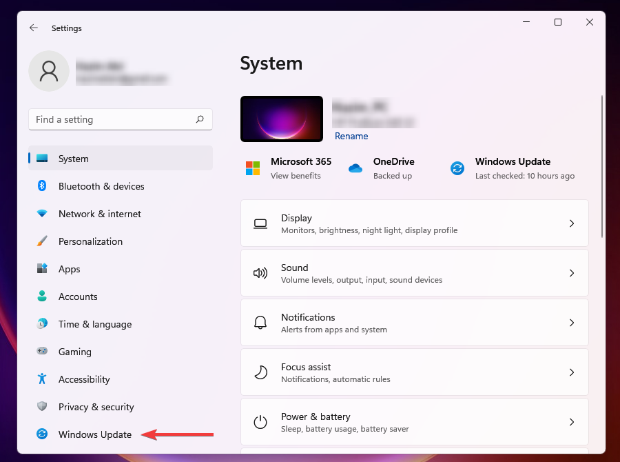 selecione atualização do Windows