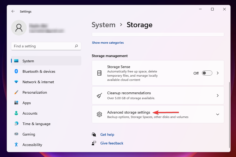 Advanced storage settings