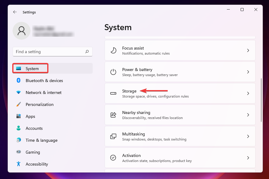 Storage settings