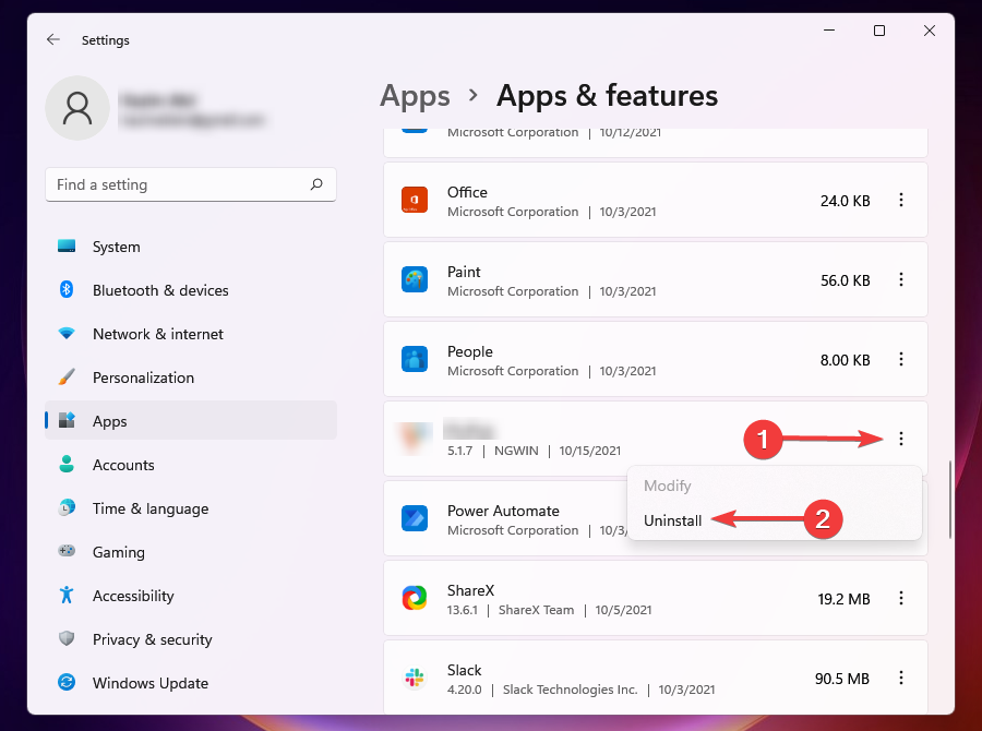 Uninstall app