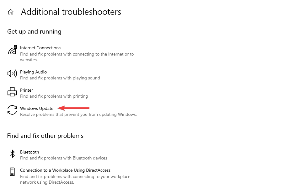 Select Windows Update