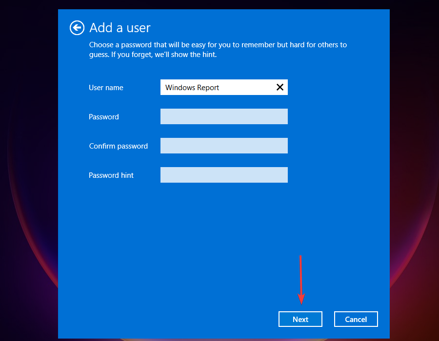 enter username and password