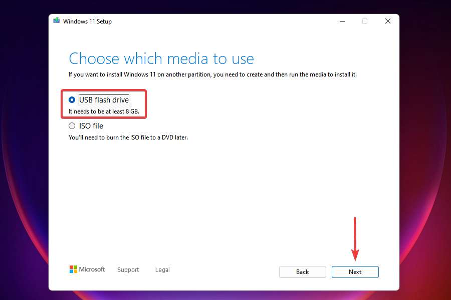 Choose USB flash drive