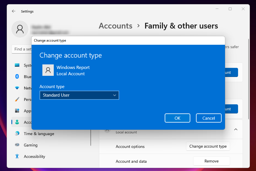 change account type