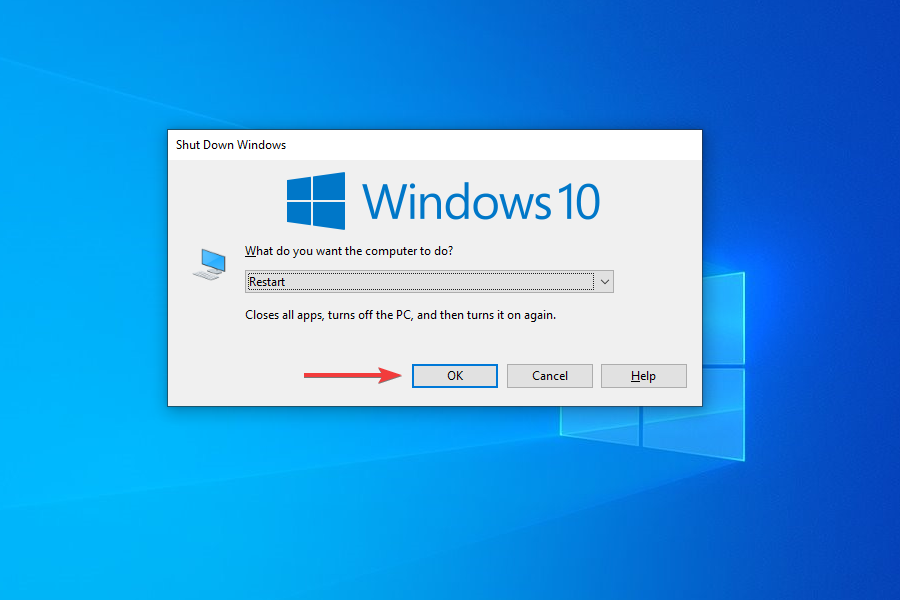 Click OK to restart