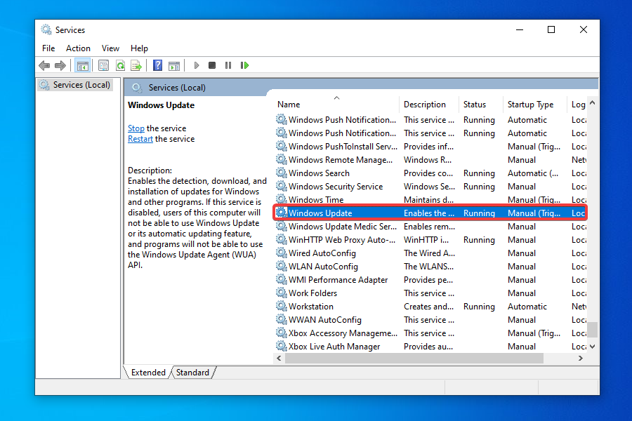 Windows Update Service properties
