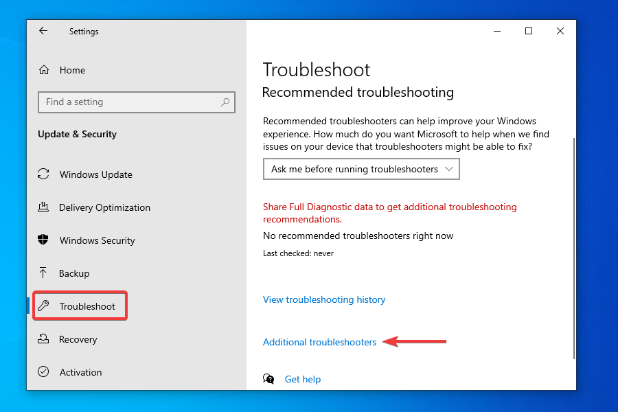 View Addiitional Troubleshooters
