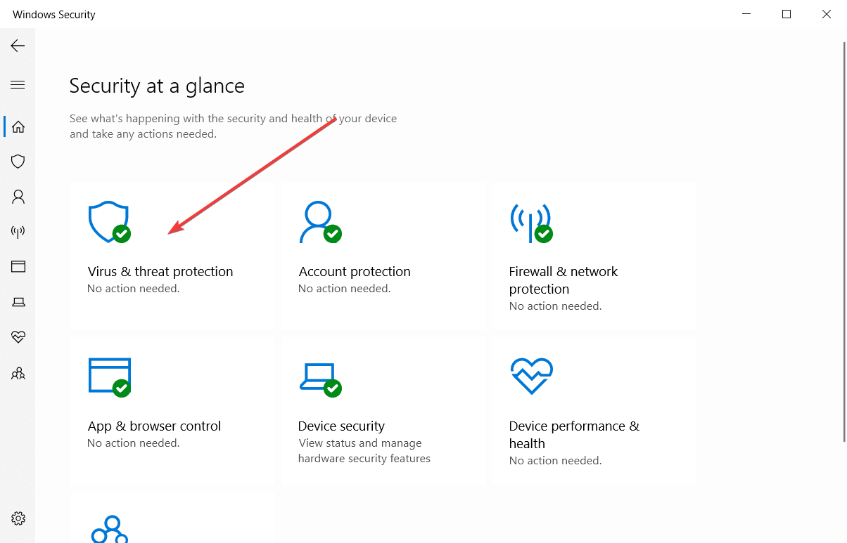 virus and threat protection open