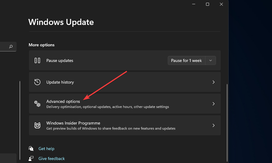 windows update advanced options