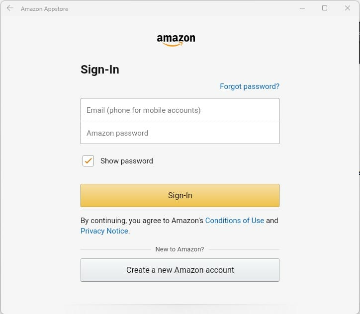android games on windows 11 login appstore amazon