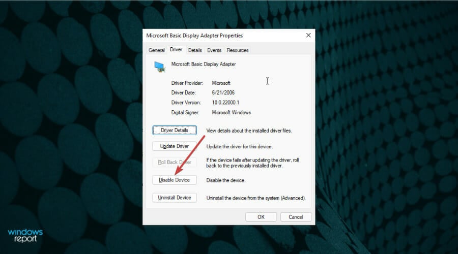 disable device (windows 11 widgets not working)