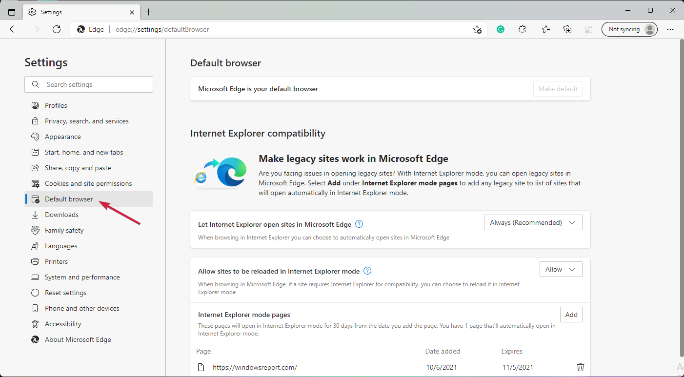 edge default browser settings