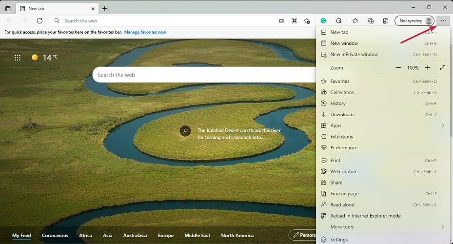 navigate to the edge menu