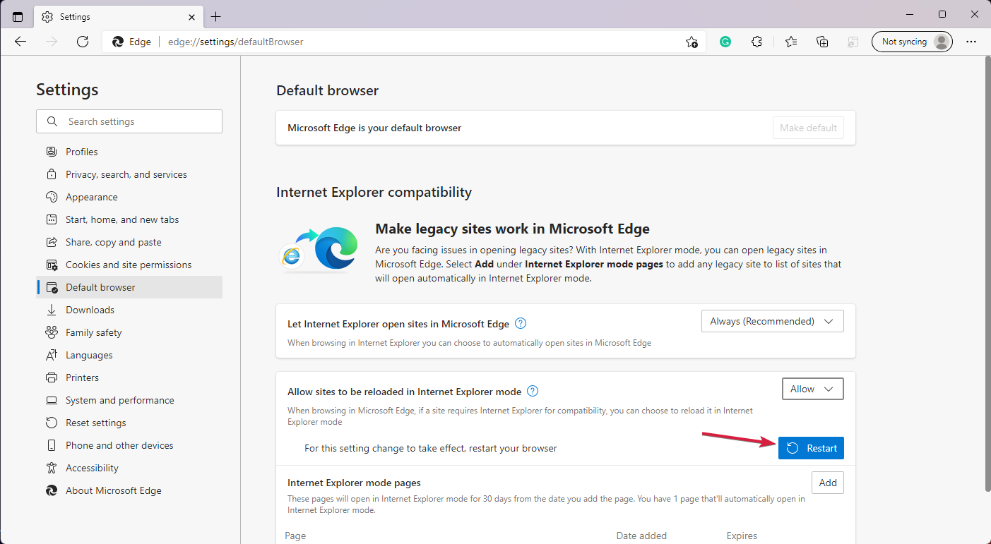 restart edge to apply changes