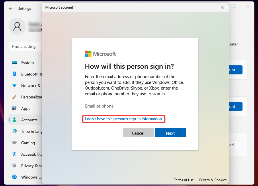 I don't have this person's sign-in information