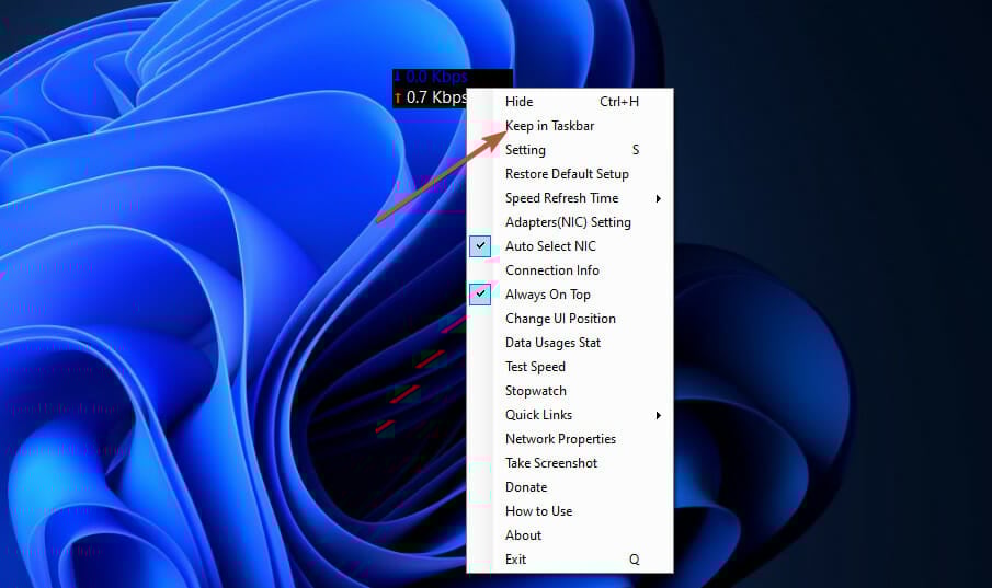 keep net speed monitor windows 10 in taskbar