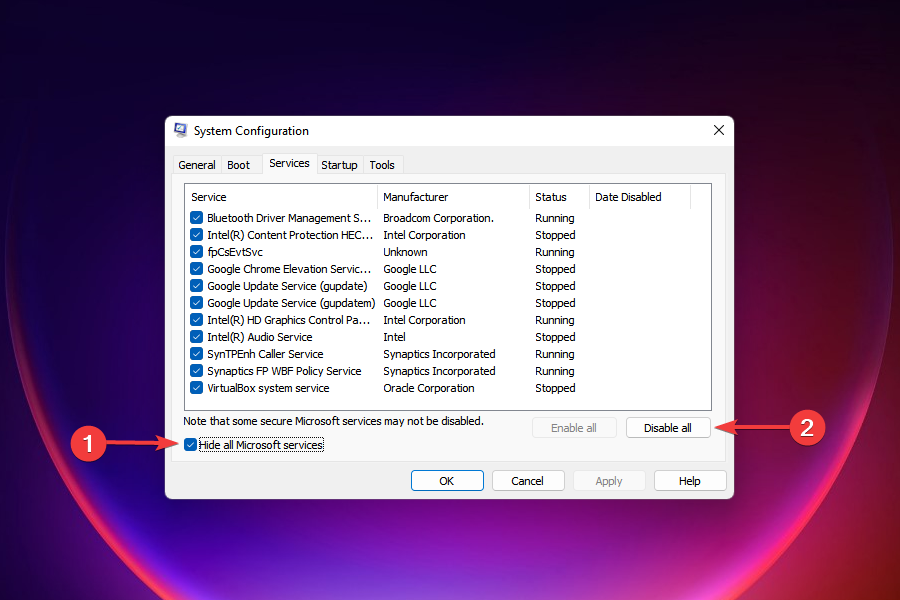 Disabilita i servizi non Microsoft