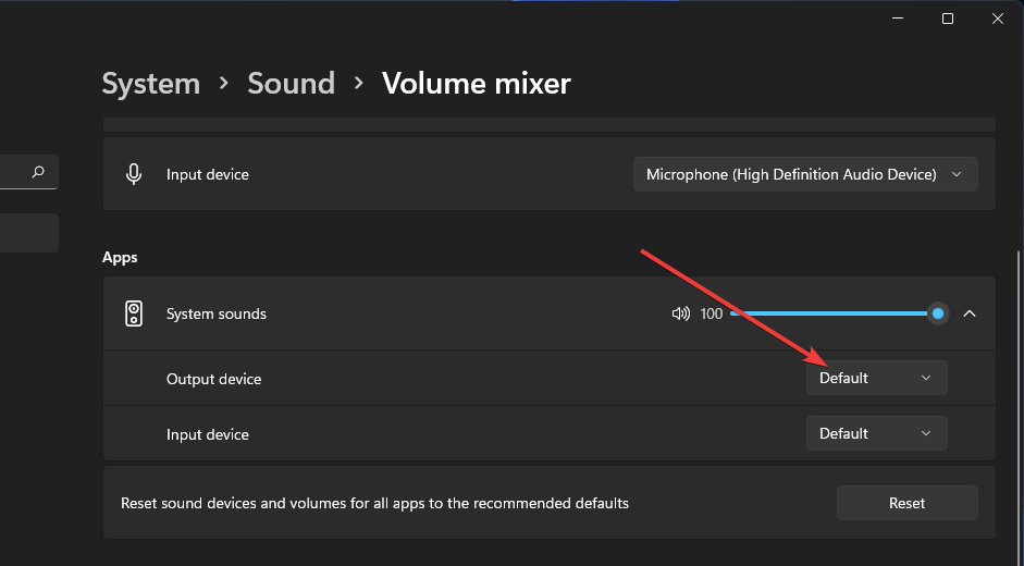 Output device drop-down menu windows 11 no sound