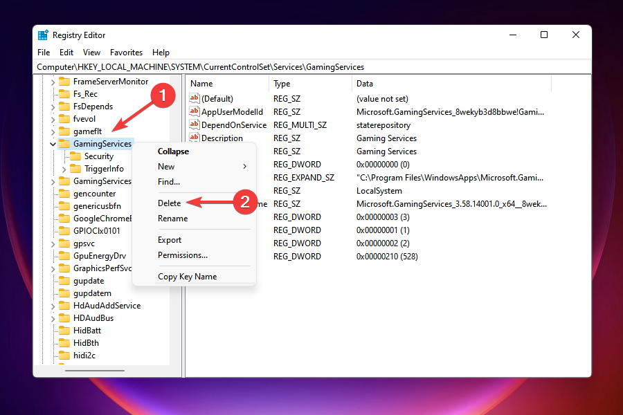 Delete entry